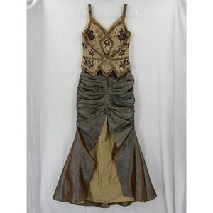 Bicici 2 Piece Dress Womens Medium Gold Beaded Mermaid Formal Pageant Prom HOCO